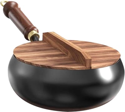 Kleine Kookpan - Sauspan Deksel - Snel Koken - Antiaanbaklaag Gietijzer - 24 cm - Zwart