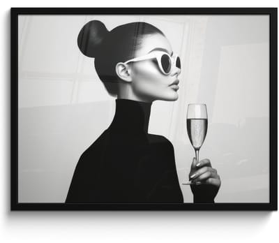 Poster in lijst - Fotolijst 70x50 cm - Posters - Vrouw - Champagne - Modern - Posterlijst zwart - Decoratie - Wanddecoratie woonkamer - Muurdecoratie slaapkamer