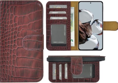 MoDo hoesje Geschikt voor Xiaomi 12T/ 12T Pro - Echt Leer Book Case - Croco Bordeauxrood