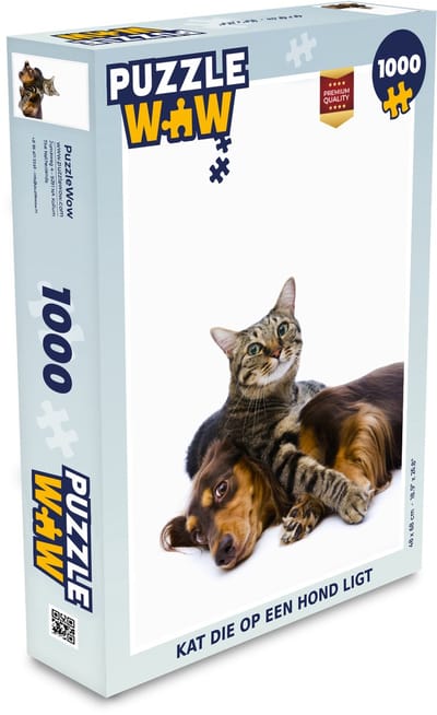 Puzzel Kat die op een hond ligt - Legpuzzel - Puzzel 1000 stukjes volwassenen
