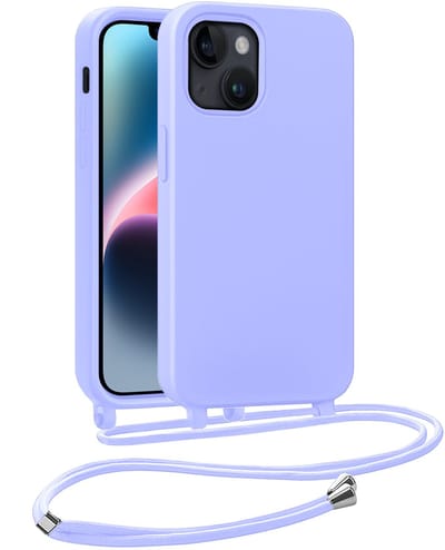 Hoesje Geschikt voor iPhone 13 Mini Hoesje Met Koord Siliconen Case - Hoes Geschikt voor iPhone 13 Mini Backcover Met Afneembaar Koord - Lila