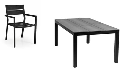 5-delige tuinset | 4 Delia stapelbare tuinstoelen (Black) | 180cm Cyprus tuintafel (Grey)
