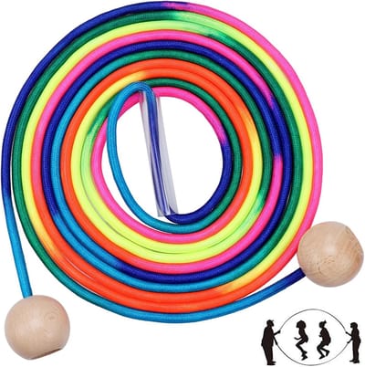 QTTVBTNA Springtouw 5m Lang met Verstelbare Houten Handvatten – Kleurrijk Springtouw voor Kinderen 5-10 Jaar en Volwassenen, Ideaal voor Groepssport, Double Dutch & Fitness