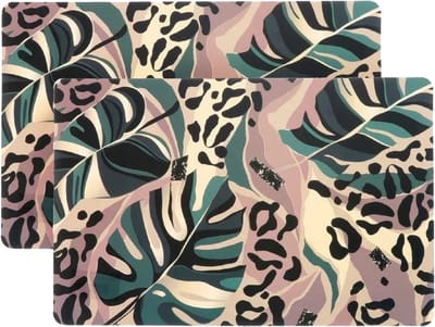 Unique Living Placemat Jungle - 4x - Monstera bladeren - 44 x 28 cm - tafeldecoratie - panterprint