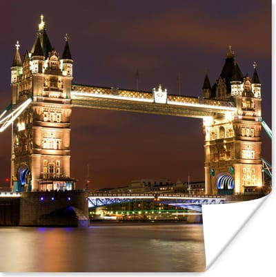 Poster Londen - Nacht - Brug - 100x100 cm XXL