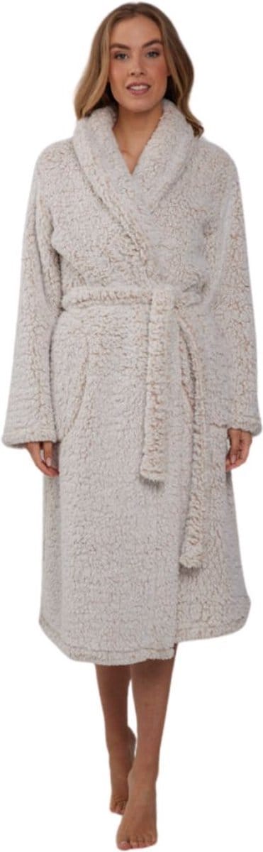 Teddy badjas dames - EXTRA dik, lang & warm - Damesbadjas Teddylook - Winter Musthave - Pastunette - lichtbruin - maat L (44-46)