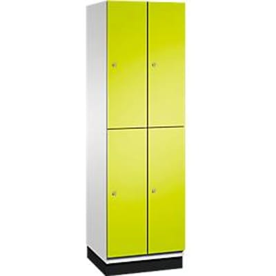 C+P Double-tier locker Cambio, 2 vakken, 4 legborden, met plint, B 600 x D 525 x H 1980 mm, lichtgrijs/kleedgroen