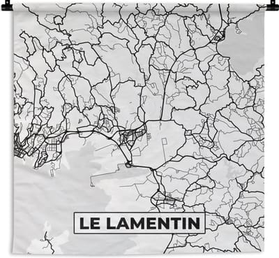 Wandkleed - Wanddoek - Stadskaart - Plattegrond - Le Lamentin - Kaart - Frankrijk - Zwart wit - 180x180 cm - Wandtapijt