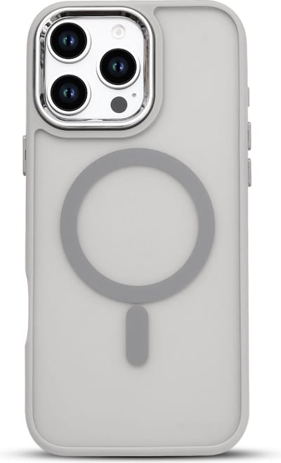 Casemania Hoesje Geschikt voor Apple iPhone 16 Pro - Grijs - Matte Armor Back Cover - Geschikt voor MagSafe