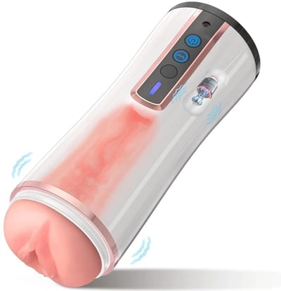 JustFun Masturbator Automatisch - 10 Vibratiestanden - Blowjob Simulator - Sex Toys voor Mannen - Pocket Pussy - Wit
