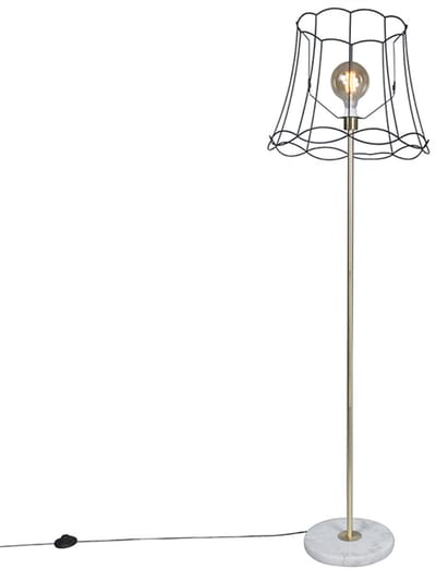 QAZQA kaso - Retro Vloerlamp | Staande Lamp met kap - 1 lichts - H 1750 mm - Zwart Goud - Woonkamer | Slaapkamer | Keuken