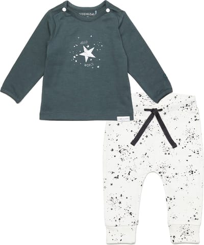 Noppies - Kledingset - Unisex - 2delig - Broek Jos Snow - Shirt Lux Dark Slade - Maat 74
