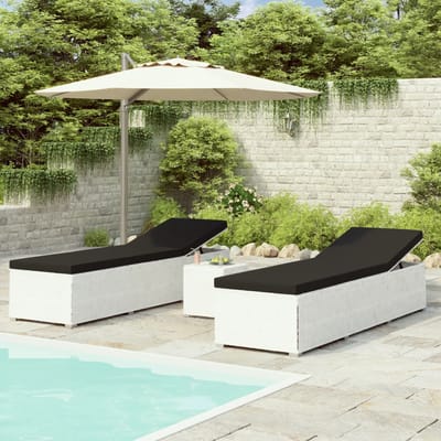 vidaXL - 3-delige - Ligbeddenset - met - theetafel - poly - rattan - wit