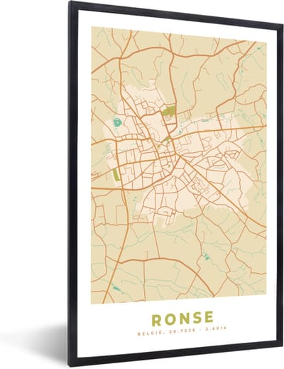 Fotolijst incl. Poster - België - Plattegrond - Kaart - Ronse - Stadskaart - 40x60 cm - Posterlijst