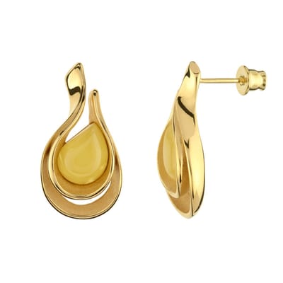 Cavill - Zilveren Oorbellen Barnsteen Druppelvorm - 925 Sterling Zilver Verguld - 2 Ct Milky Baltic Amber - Elegant Design 26mm