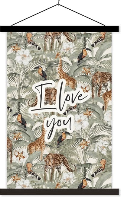 Posterhanger incl. Poster 40x60 cm - Schoolplaat - Liefde - Quotes - Koppel - I love you - Spreuken - Textielposter - Zwarte latten