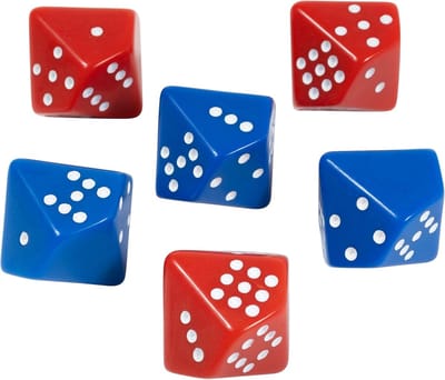 Dobbelstenen Set - Educatieve Dobbelstenen - Leren Tellen - Twee Kleuren - 6 Stuks - Rood en Blauw
