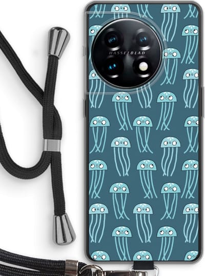 Case Company® - Hoesje met koord geschikt voor OnePlus 11 hoesje met Koord - Kwallie - Telefoonhoesje met Zwart Koord - Bescherming aan alle Kanten en Over de Schermrand