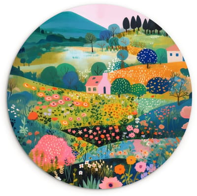 WallCircle® Wandcirkel 120x120 cm - Muurcirkel Heuvellandschap - Fantasierijk - Kleurcontrasten - Muurdecoratie woonkamer - Wanddecoratie slaapkamer - Kamer decoratie accessoires - Ronde schilderijen XXL