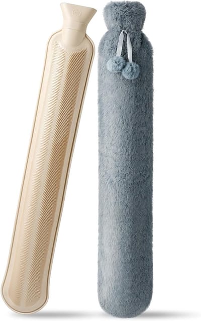Extra Lange Warmwaterkruik van 2L met Zachte Pluche Cover voor Nek- en Rugpijn, Ideaal voor Menstruatiepijn en als Cadeau voor Vrouwen, Senioren en Kinderen