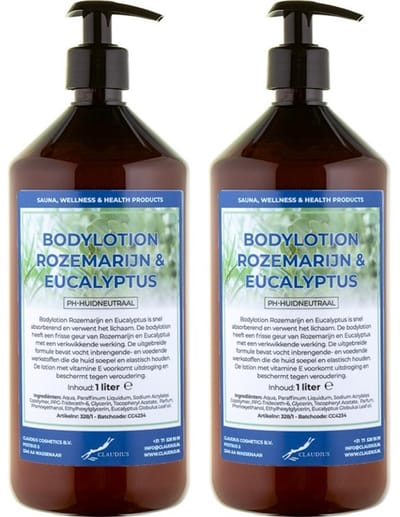 Bodylotion Rozemarijn & Eucalyptus 1 Liter - met gratis pomp - set van 2 stuks