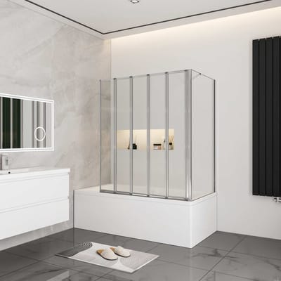 Aica Badwand 120x60x140cm-5-Delig Inklapbaar 4mm Gehard Glas-Gepolijst Chroom Frame