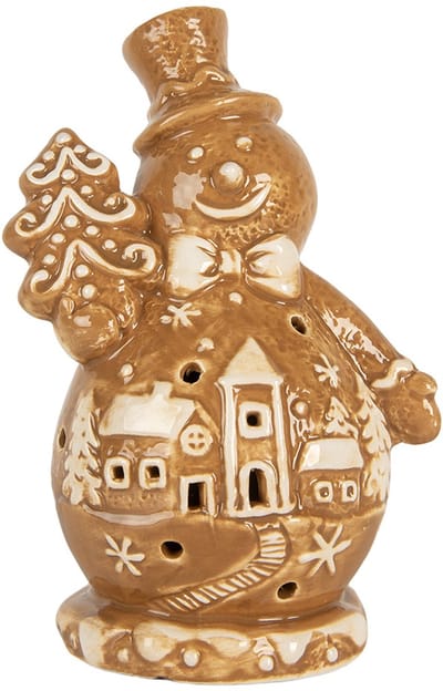 Clayre & Eef Kerstdecoratie Sneeuwpop 11x8x16 cm Bruin Keramiek