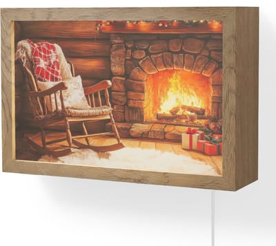 Wandlamp 30x20 cm - Oplaadbaar - Winter - Kerst - Huis - Openhaard - Wandlampen binnen woonkamer - Slaapkamer lamp met kabel - Decoratieve nachtlamp - Vloerlamp snoer