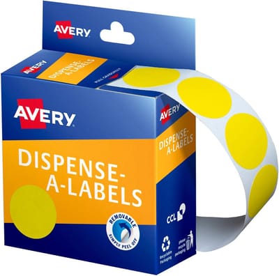 Gele Cirkel Etiketten in Handige Dispenser - 24 mm Diameter - 500 Stuks