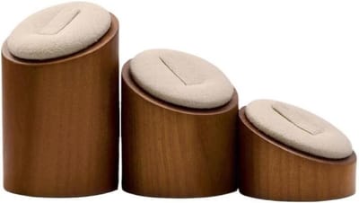 Sieradenrek Houten - Ringstandaard Set - Sieraden Presenteren - Natuurlijke Korrel - 3-delig - Naturel