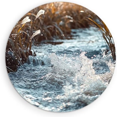 Saammp Muurcirkel Hout - Ruig water in beek - Natuur - Landschap - Ø 90 - Wandcirkel - Wanddecoratie Cirkel - Muurdecoratie Woonkamer - Slaapkamer decoratie - Rond Schilderij
