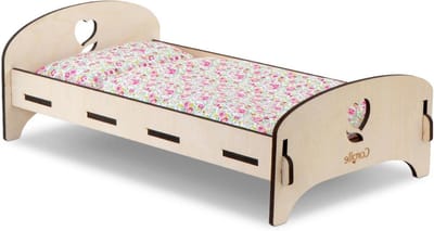 Houten Poppenbed - Poppenhuis Meubel - Poppen Verzorgen - Snel Demonteerbaar - 30-36 cm poppen - Houtkleur