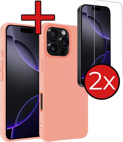 Hoesje - Met 2x Screenprotector - Geschikt voor Apple iPhone 16 Pro - Sterk & Shockproof - Telefoon Hoes - Back Cover - Siliconen Case - Telefoonhoes - Perzik