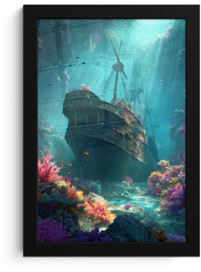 Poster in lijst - Fotolijst 20x30 cm - Posters - Schip - Hout - Koraalriffen - Zonlicht - Posterlijst zwart - Decoratie - Wanddecoratie woonkamer - Muurdecoratie slaapkamer