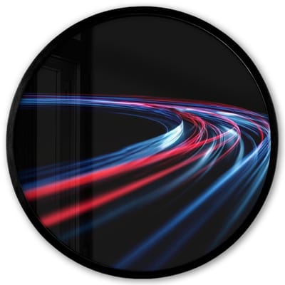 Poster in lijst Rond - Fotolijst 40x40 cm - Posters - Gaming - Lichtbanen - Golvend - Rood - Ronde posterlijst zwart - Decoratie - Wanddecoratie woonkamer - Muurdecoratie slaapkamer