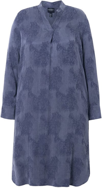 Ulla Popken - Dames - Jurk van lyocell opstaande kraag V-hals lange mouwen - Marine - Maat 42+