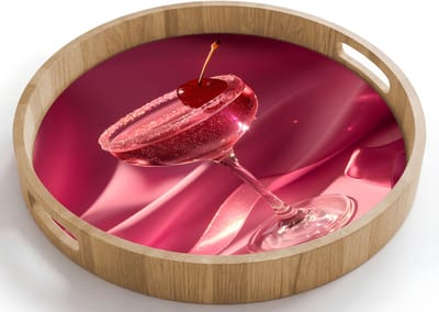 Dienblad rond 40x40 cm - Schootdienblad hout - Cocktail - Pink - Luxe - Borrelplank rechthoek - Plateau houten dienbladen
