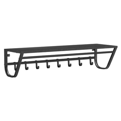 ACAZA Kapstok - Wandkapstok - Kapstok Hangend - 90 x 30 x 20 cm - 8 Haken met Plank en Kledingstang - Zwart