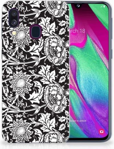 Samsung Galaxy A40 TPU Case Black Flowers