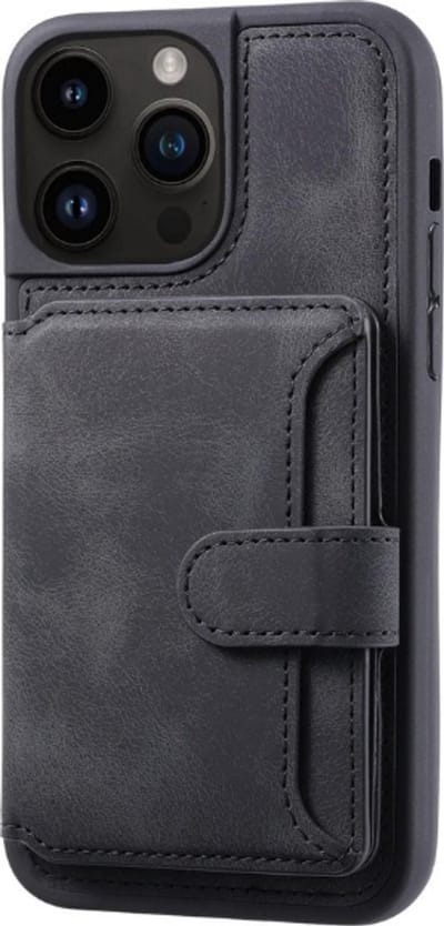 IPhone 15 Pro Anti Diefstal Luxe Lederen Kaarthouder Telefoonhoesje Geschikt Voor IPhone 15 Pro Portemonnee Passen Houder Schokbestendige Achterkant Krachtige Telefoon Hoes- Zwart
