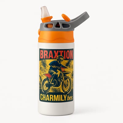 Lieve Aquarel Pastel Drinkfles – Ideaal voor Liefhebbers van Zachte Kleuren en Unieke Ontwerpen - Waterfles voor kinderen (wit/oranje)