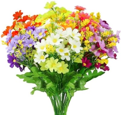 PromoHome Kunstmatige Madeliefjes Set - 6 Bundels Zijden Bloemen met 6 Kleuren - UV-Bestendige Kunstbloemen voor Binnen en Buiten - Decoratieve Bloemen voor Vazen, Tuinen en Graven