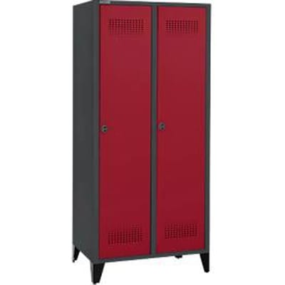Schäfer Shop Genius Garderobekast met poten, 2 vakken, 400 mm vakbreedte, veiligheidsslot, antraciet/rood, met een draaislot, antraciet/rood