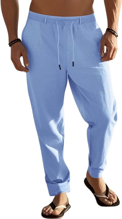 Livano Linnen Broek Heren - Zomerbroek - Volwassenen - Lange Broek - Pantalon - Strandbroek - Zomer - Ibiza Stijl - Lichtblauw - Maat S