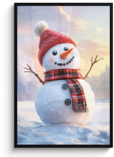 Poster in lijst - Fotolijst 80x120 cm - Posters - Sneeuwpop - Zonsondergang - Wit - Posterlijst zwart - Decoratie - Wanddecoratie woonkamer - Muurdecoratie slaapkamer
