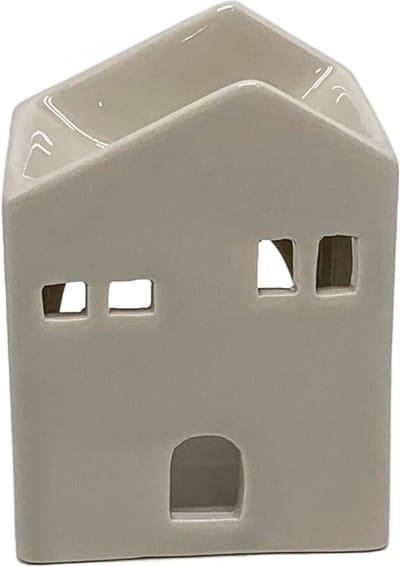 Aardewerk huisje met LED taupe