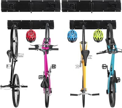 Famanu - Wandrek voor 4 fietsen en 3 helmen met verstelbare beugels voor garage