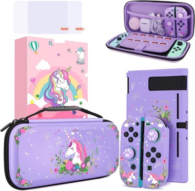 Draagtas voor Nintendo Switch met harde beschermhoes en accessoires, paarse reisdraagtas voor meisjes, optimale bescherming en gebruiksgemak