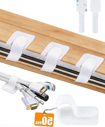 50 Stuks Kabelbeheer - Verstelbare Kabelbinders en Zelfklevende Kabelclips - Herbruikbare Kabelorganizer voor Bureau, TV en Thuiswerkplek