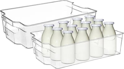 5Five Koelkast/keuken organizer mand/bak - 2x - transparant - kunststof - L31 x B21 x H9 cm - groente/fruit lade - 6 liter